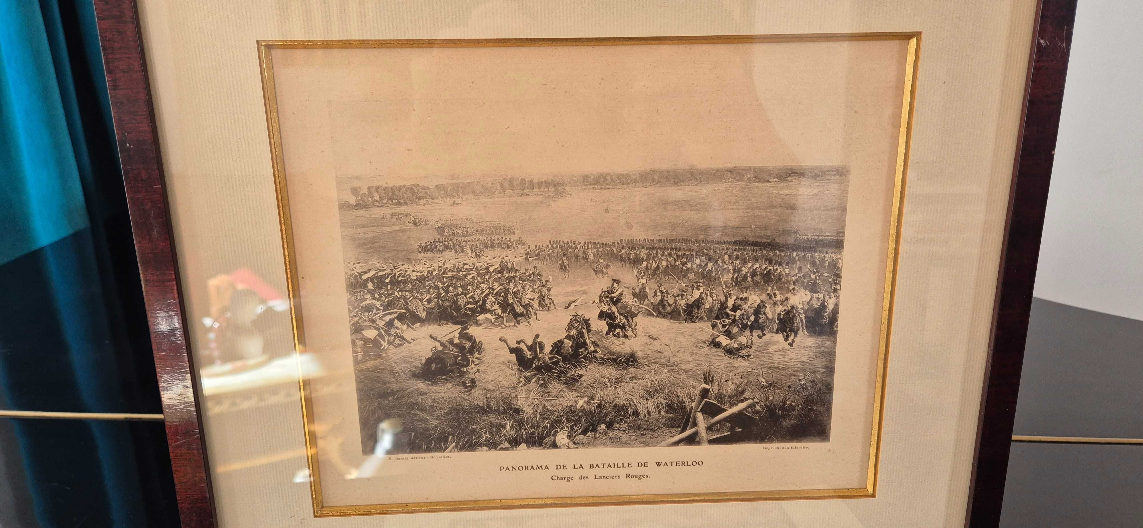 Obraz litografia Napoleon Panorama Bitwy pod Waterloo antyk dekor
