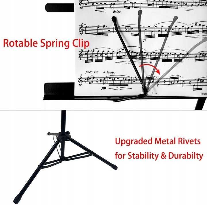 Składany metalowy stojak na nuty z torbą Rayzm