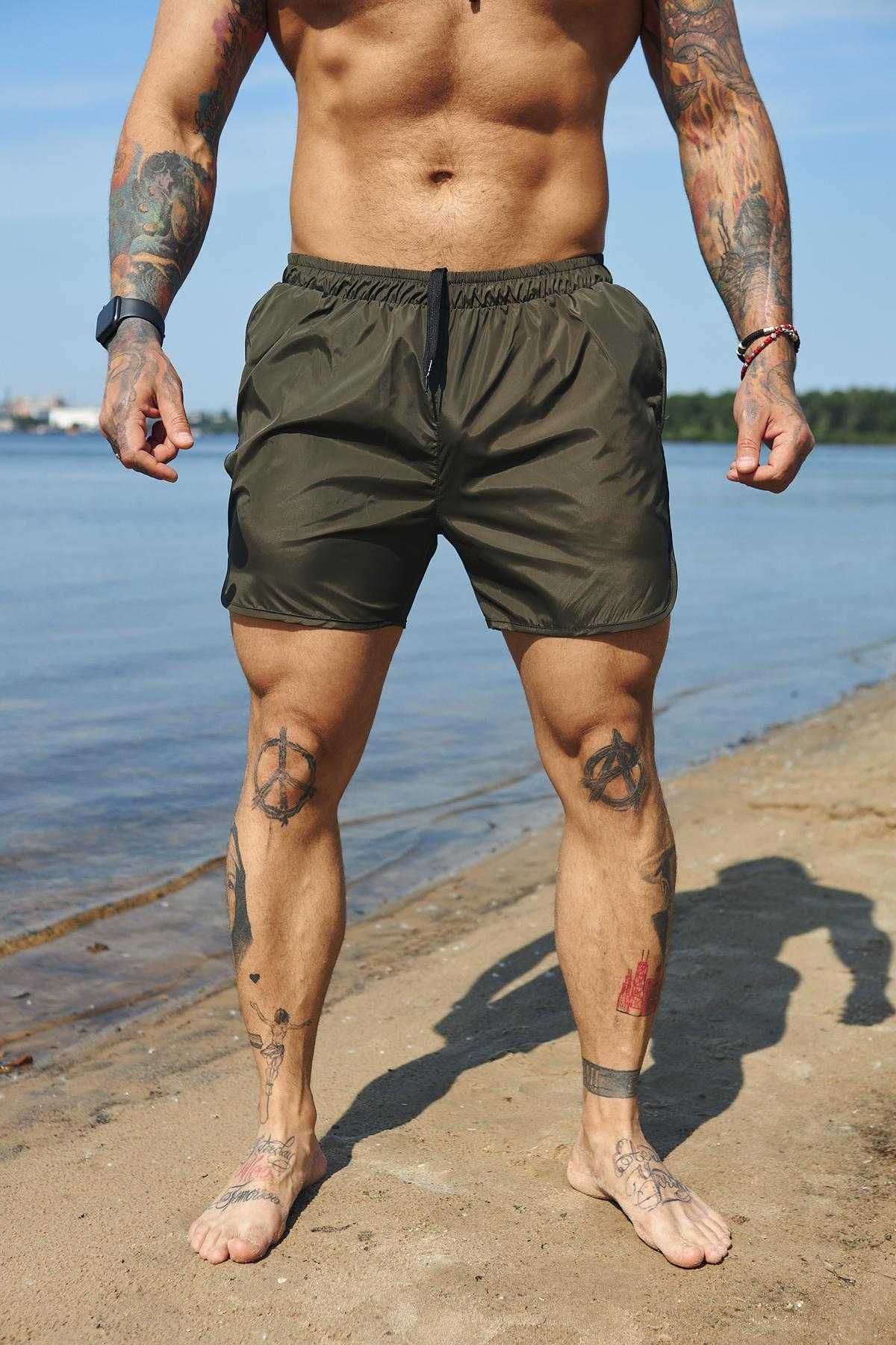 Мужские пляжные шорты летние чоловічі пляжні шорти чорні із змійкою