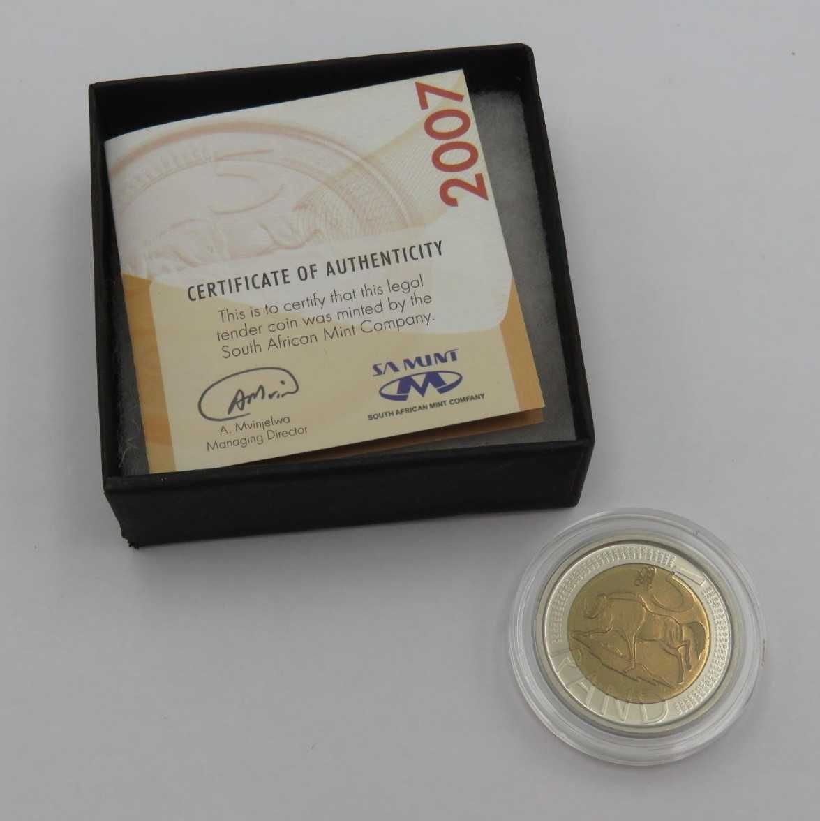 2007 Moeda de edição limitada sul-africana R5 com certificado