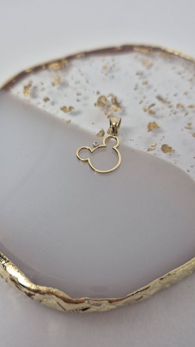 Nowy złoty charms,wiszący,myszka Miki,cyrkonia, 585