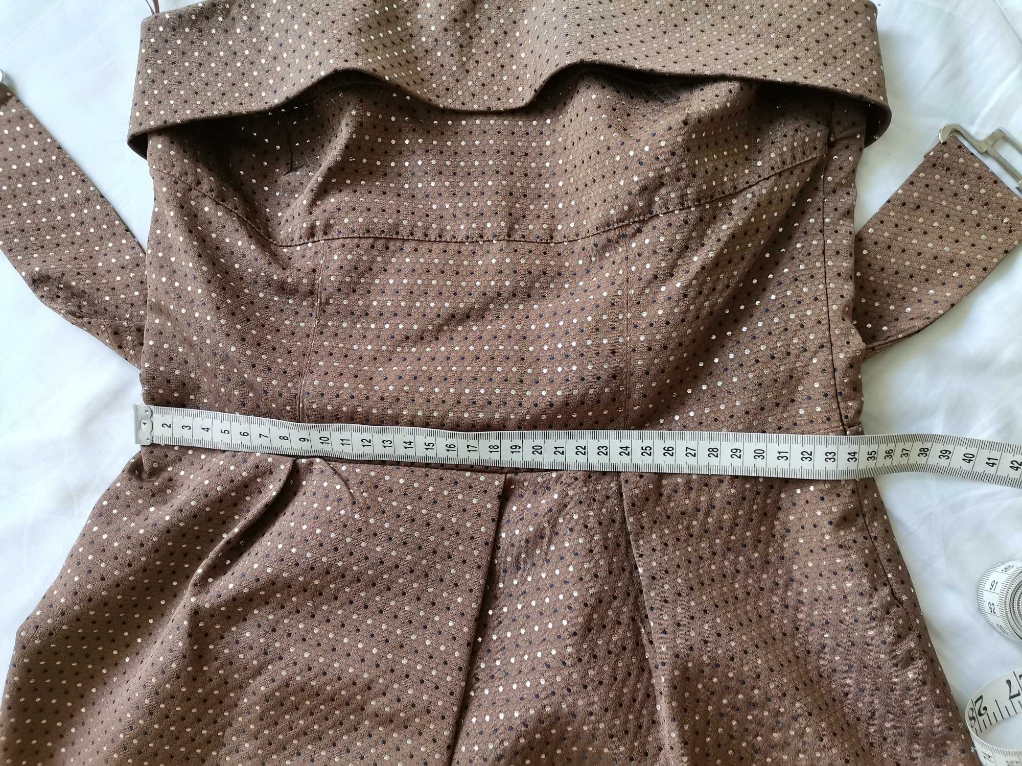 Sukienka Zara Basic brązowa z paskiem