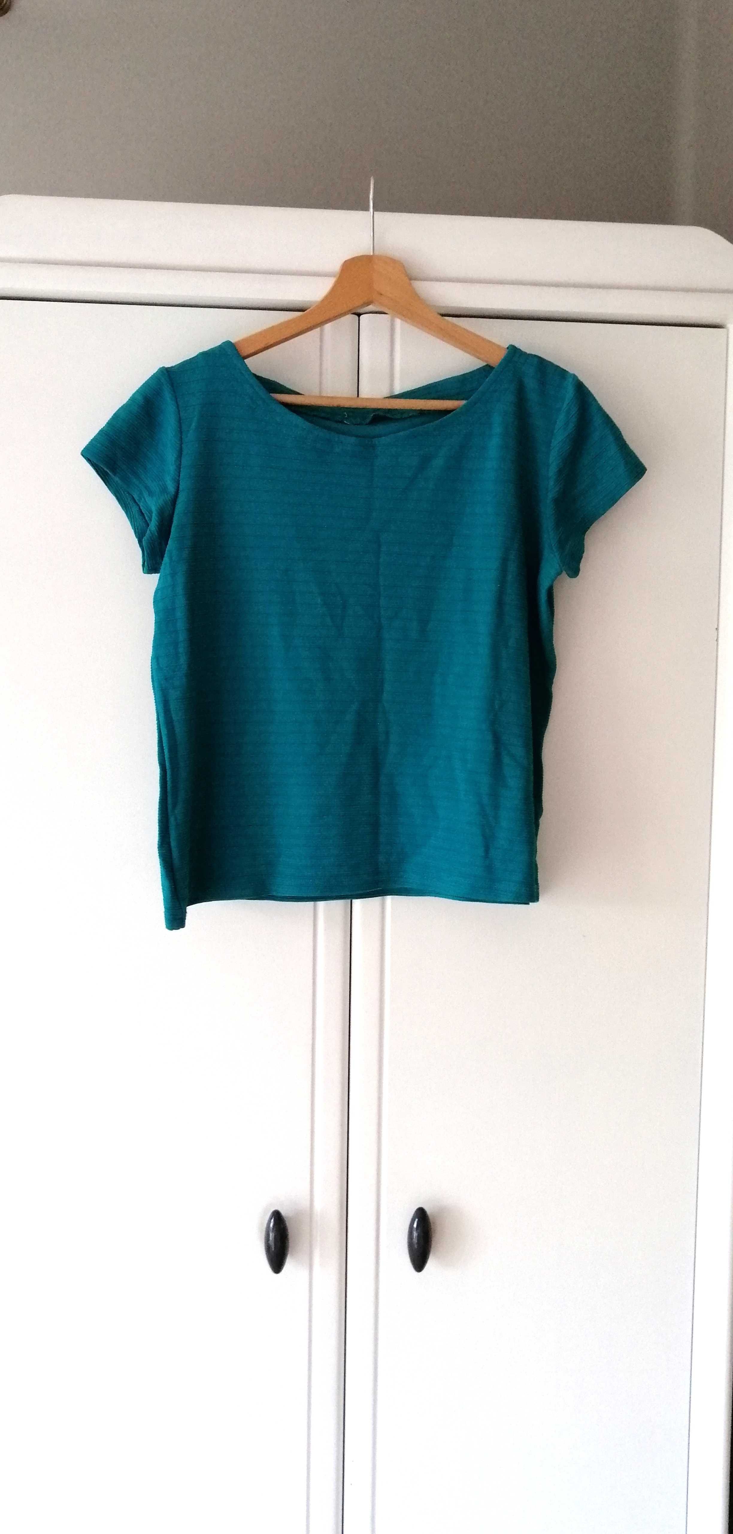 prosta basicowa turkusowa niebieska koszulka t-shirt 38M 36S miętowa