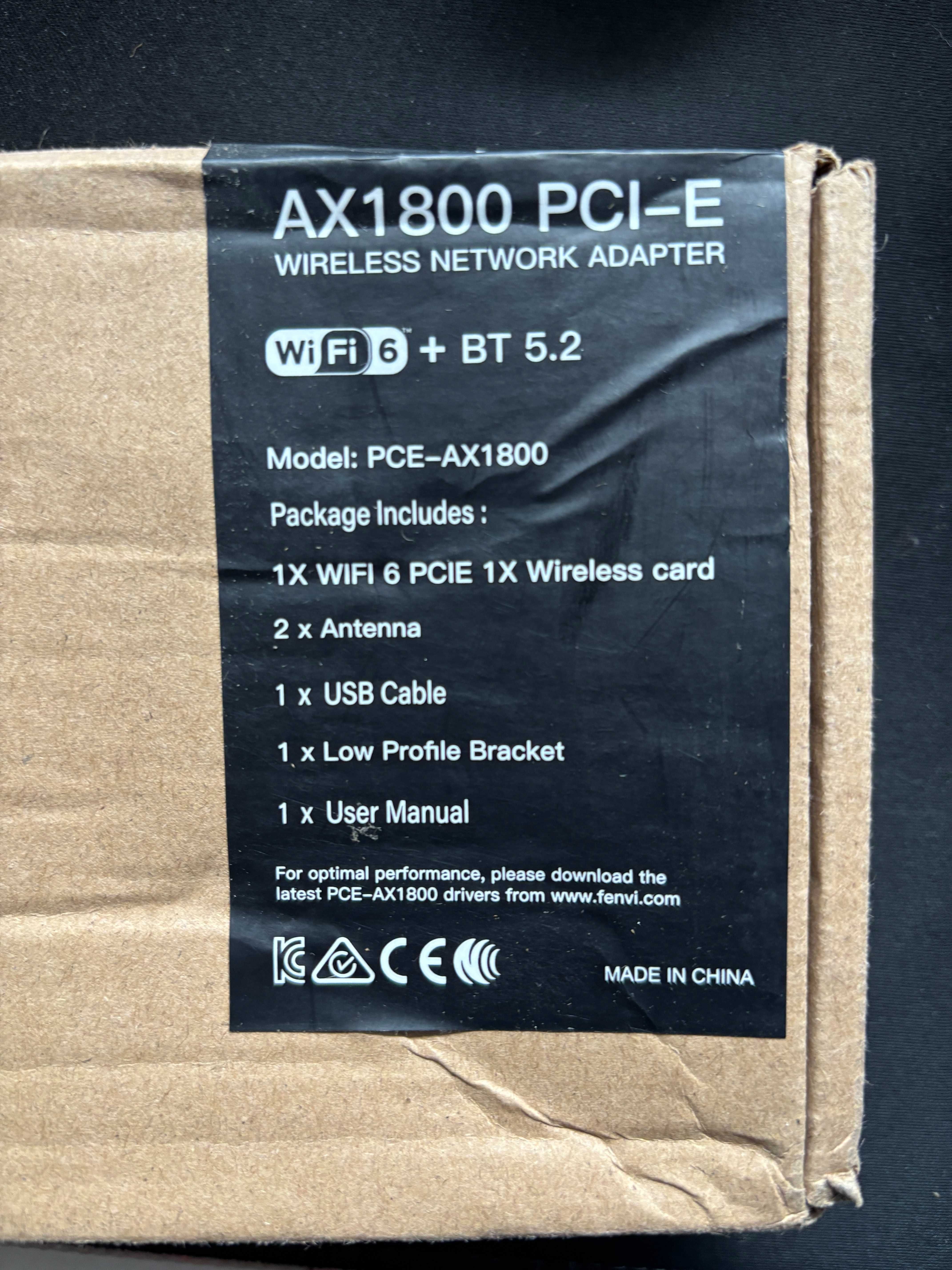 Karta sieciowa Wi‑Fi 6 + Bluetooth 5.2 | PCI‑E | Fenvi AX1800