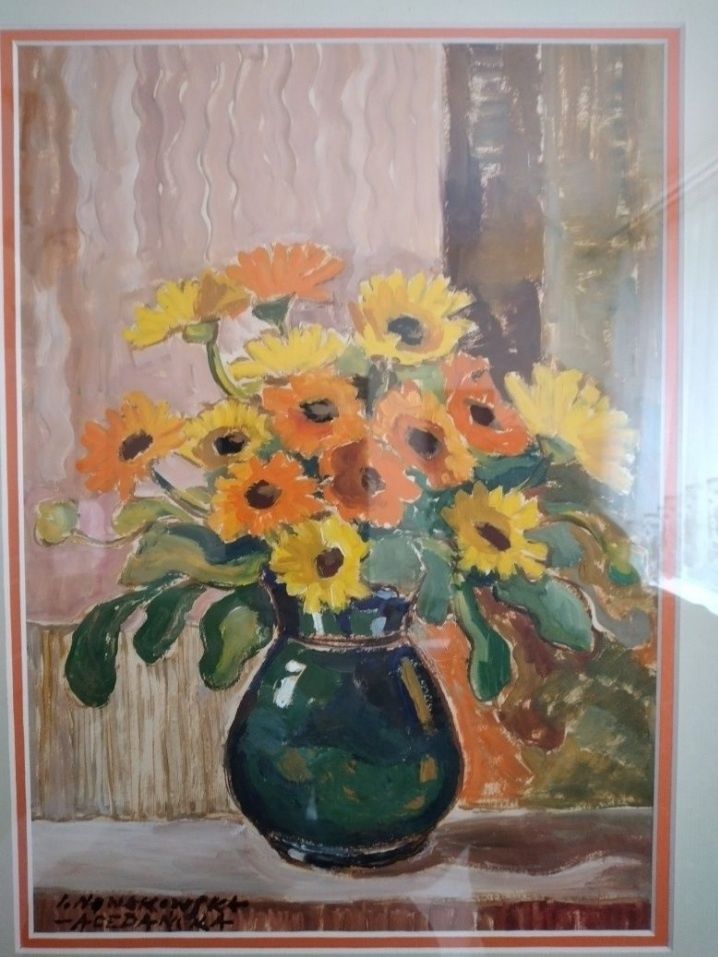 obraz olejny Irena Nowakowska - Acedańska tektura olej szyba kwiaty