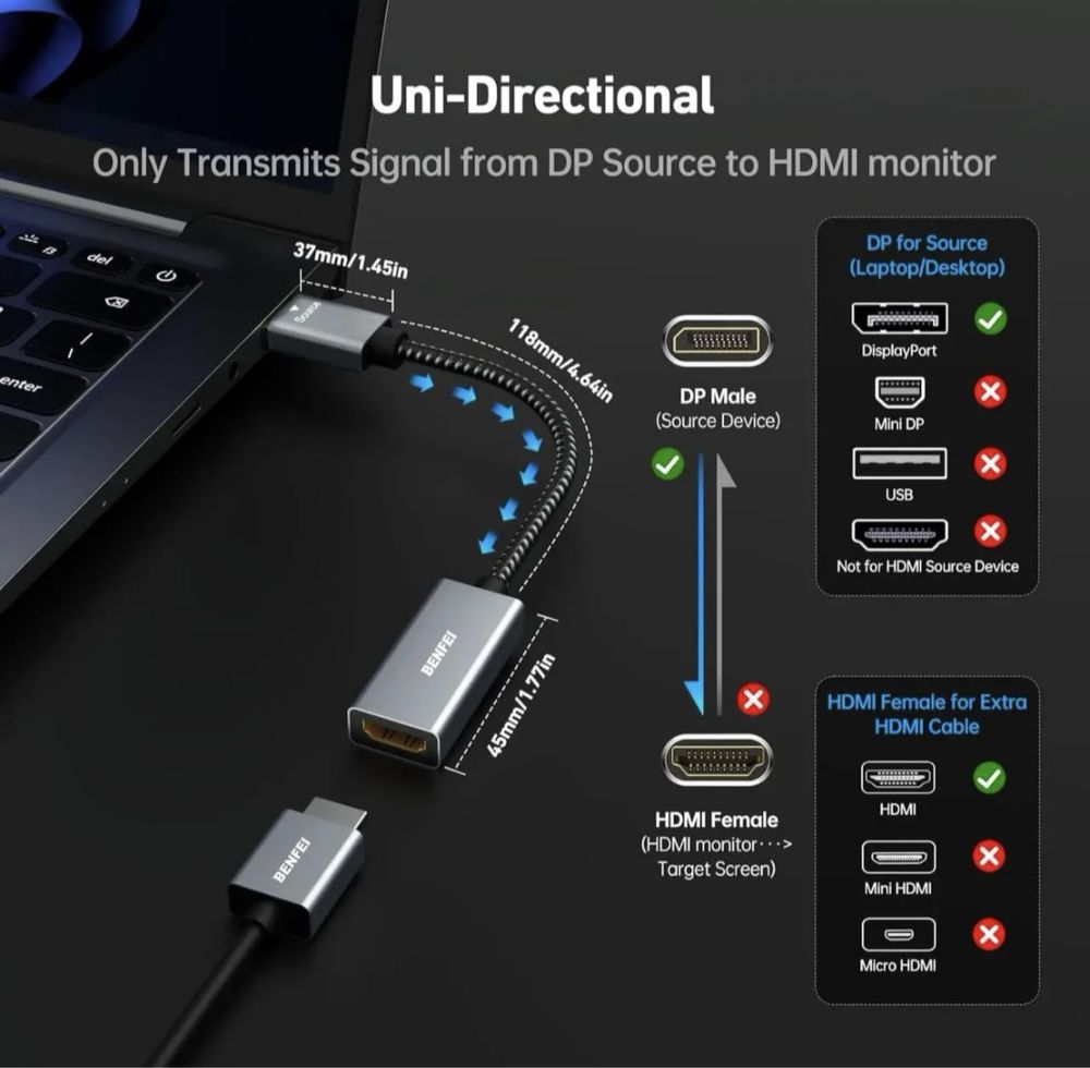 Перехідник DisplayPort (DP) на HDMI BENFEI (новий)