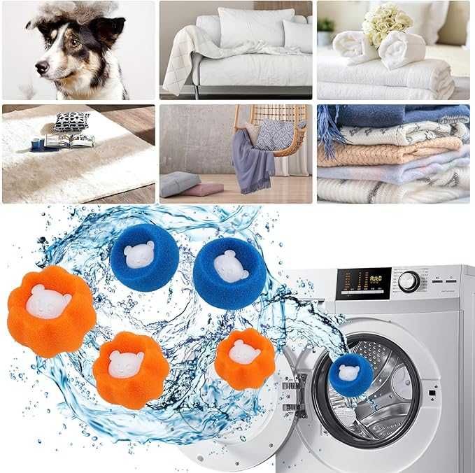 Kulki kule do prania pralki antykłaczki zbierające sierść włosy 6 szt