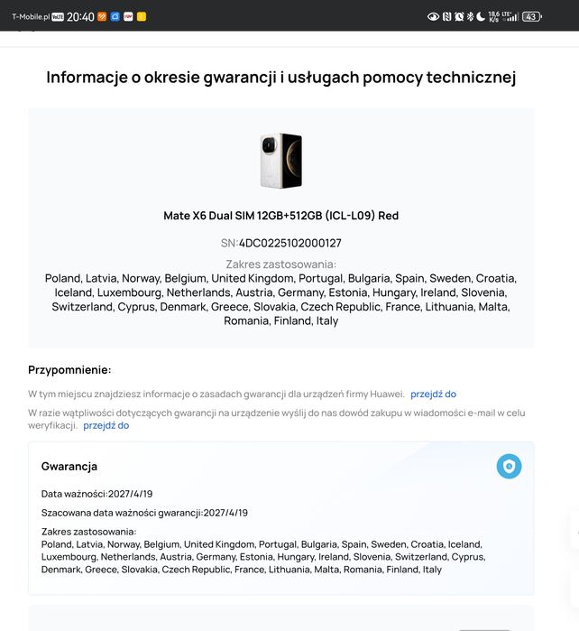 Huawei mate x6 12GB/512GB na gwarancji do 2027 r.