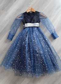 Платье Детское Красивое Синее Блестящее 116-122