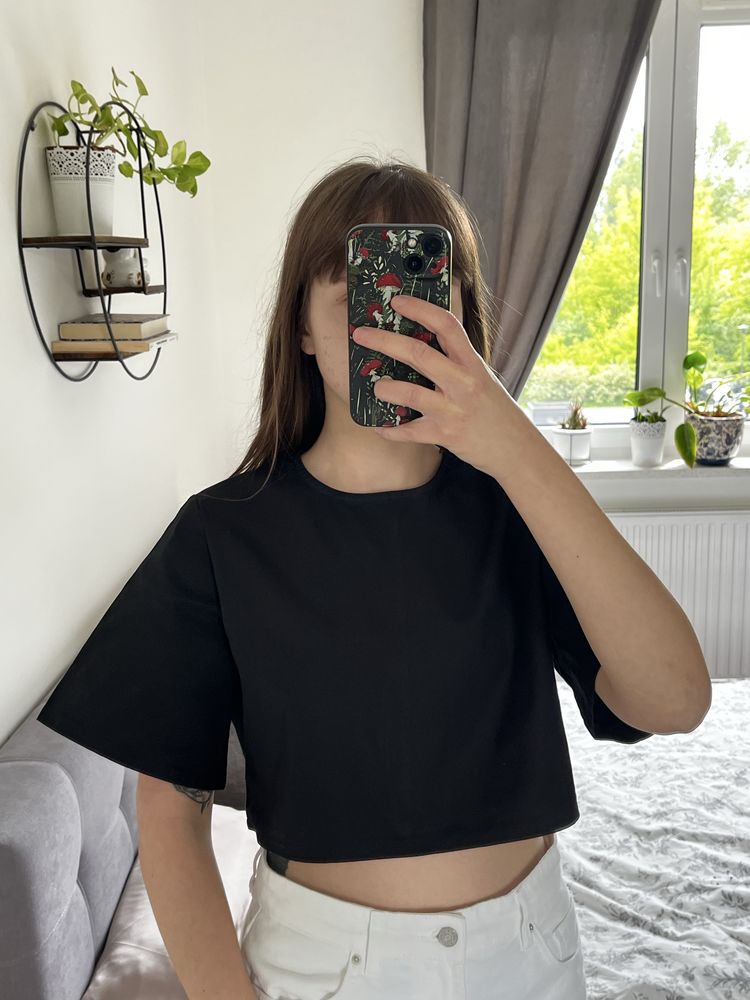 Bluzka z krótkim rękawem crop top boxy oversize goth 36 S