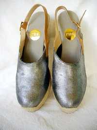 RAS srebrzyste sandały hiszpańskie handmade na koturnie 40