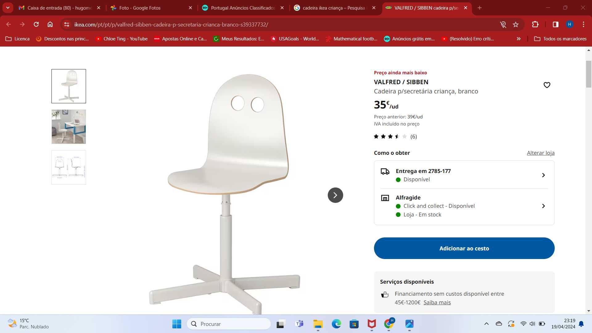 Cadeira p/secretária criança, branco - IKEA