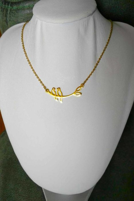 Colar Aço Dourado Passaros a Namorar NOVO