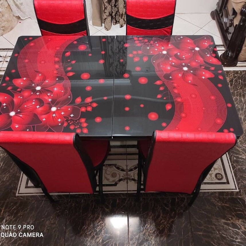 Кухонный Раздвижной Обеденный Стеклянный 3D комплект стол и стулья