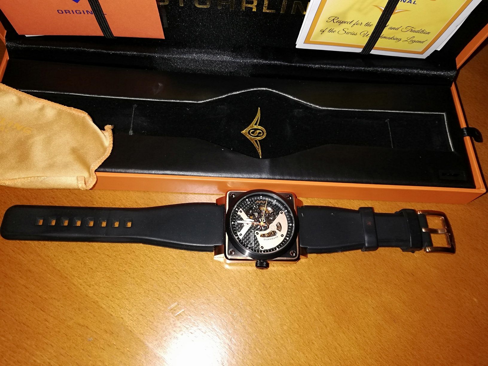 Relógio stuhrling automático movimento e de corda