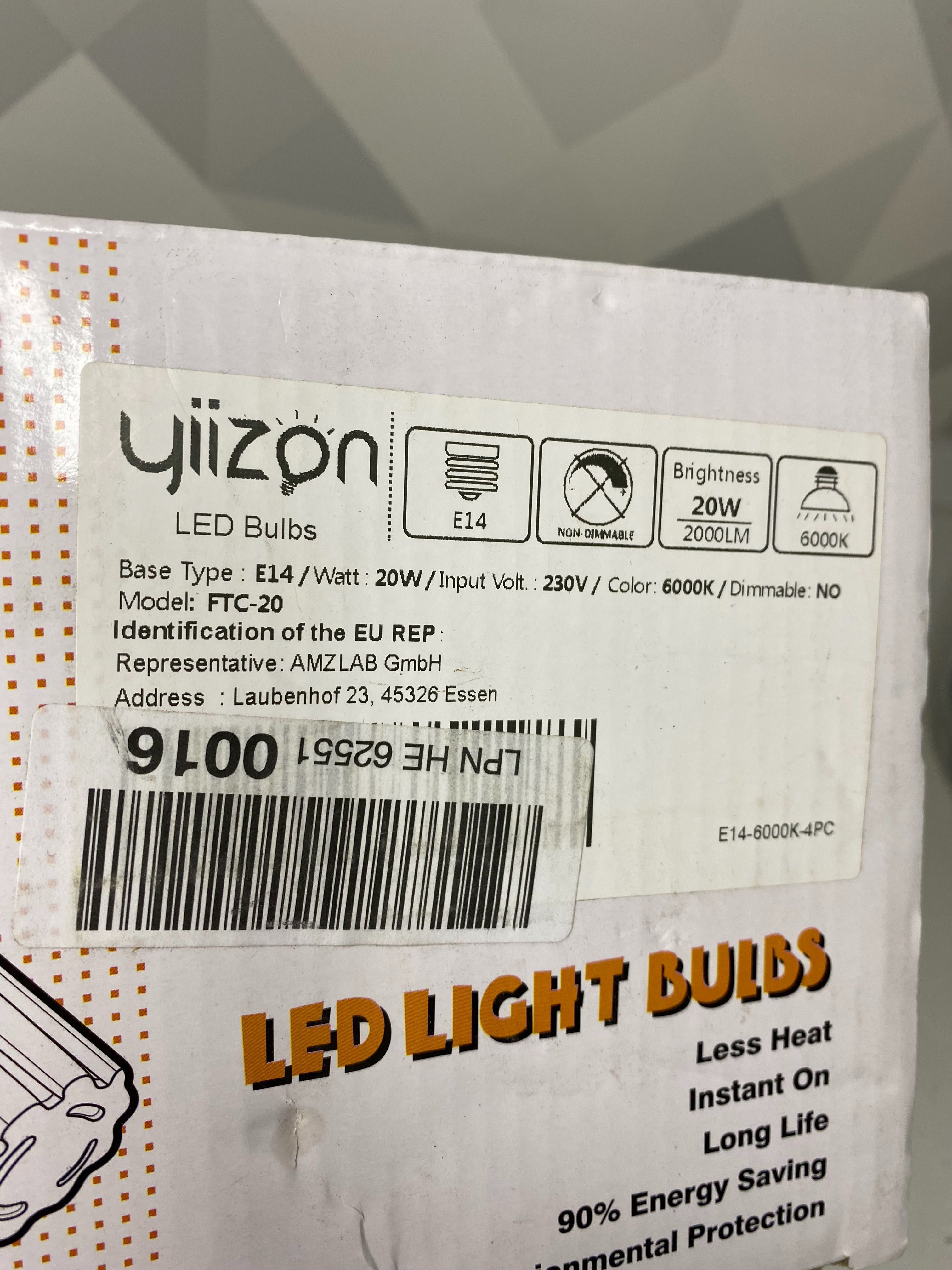 LED лампа Yiizon FTC-20 B22 20W 4PCS 3000K