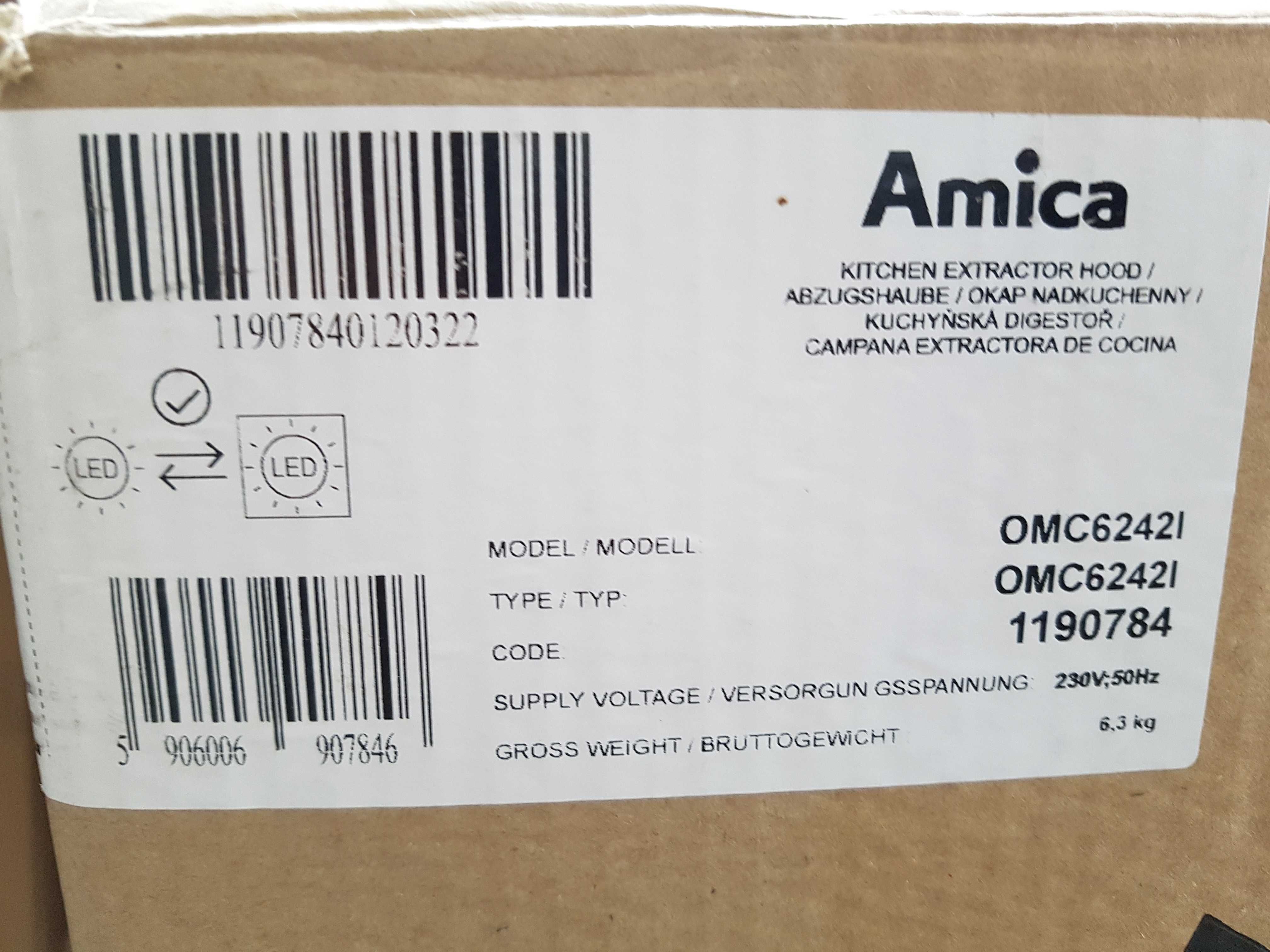 Okap Amica OMC6242I 60 cm do zabudowy nowy