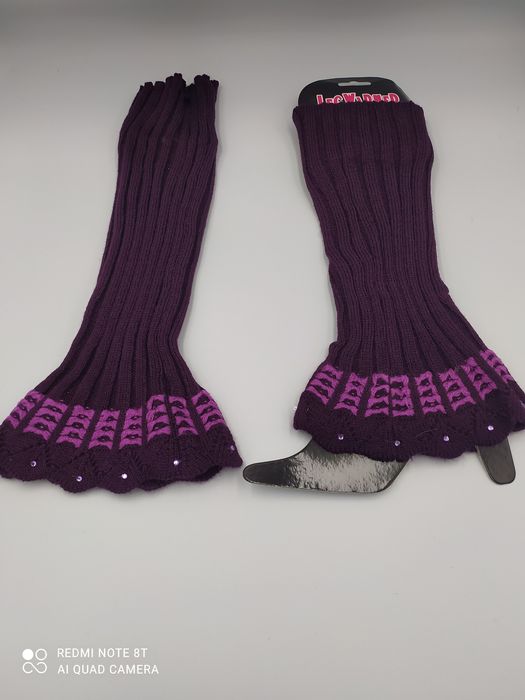 Ocieplacze getry bordo z różowym wzorem