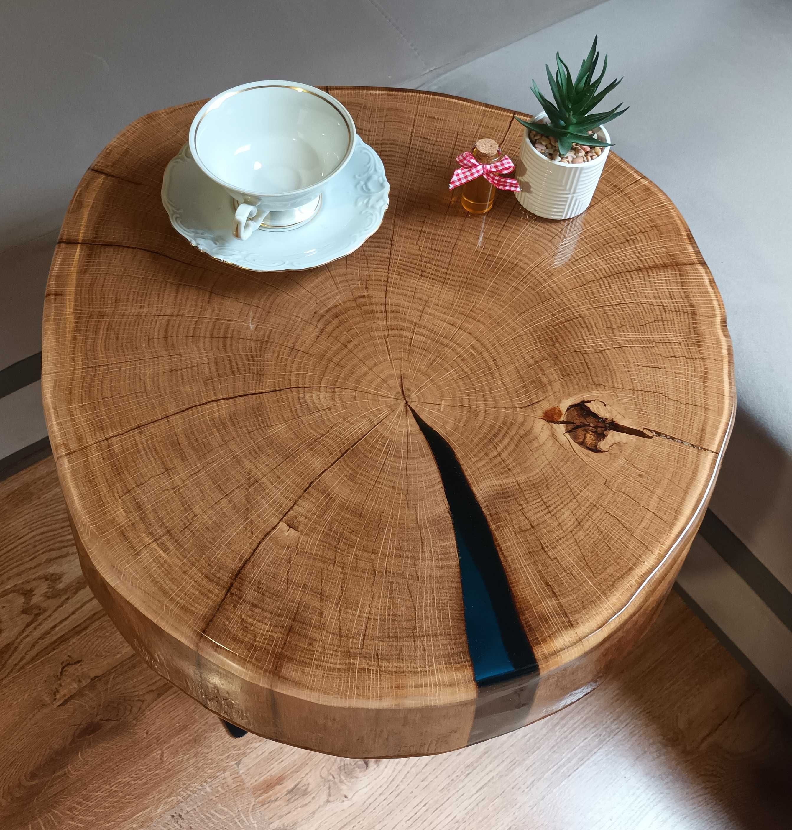 Stolik kawowy z plastra dębu Żywica Handmade