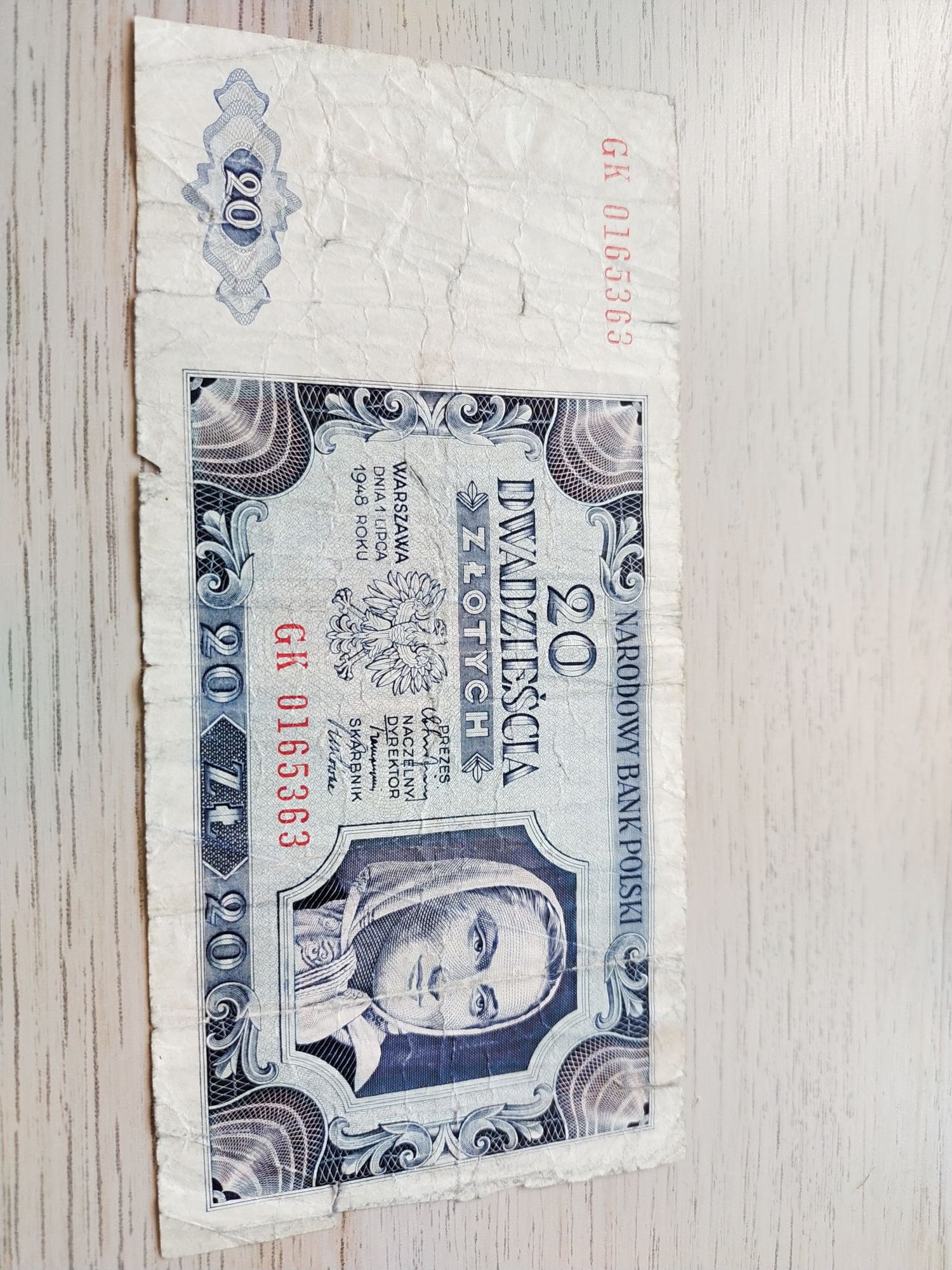 Stary banknot 20 zł z 1948 r