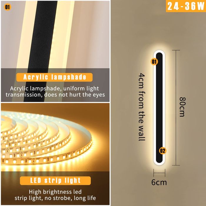 Nowa MIKERU zewnętrzna metalowa lampa ścienna LED, 80 cm, 36W