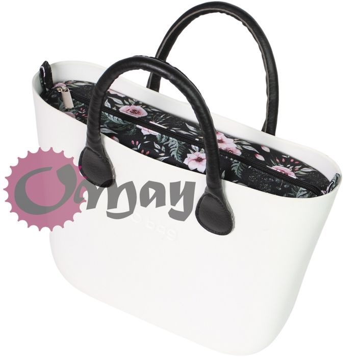 Czarny organizer do OBAG MINI róż pudrowy róże 2 kieszenie wkład OMAY