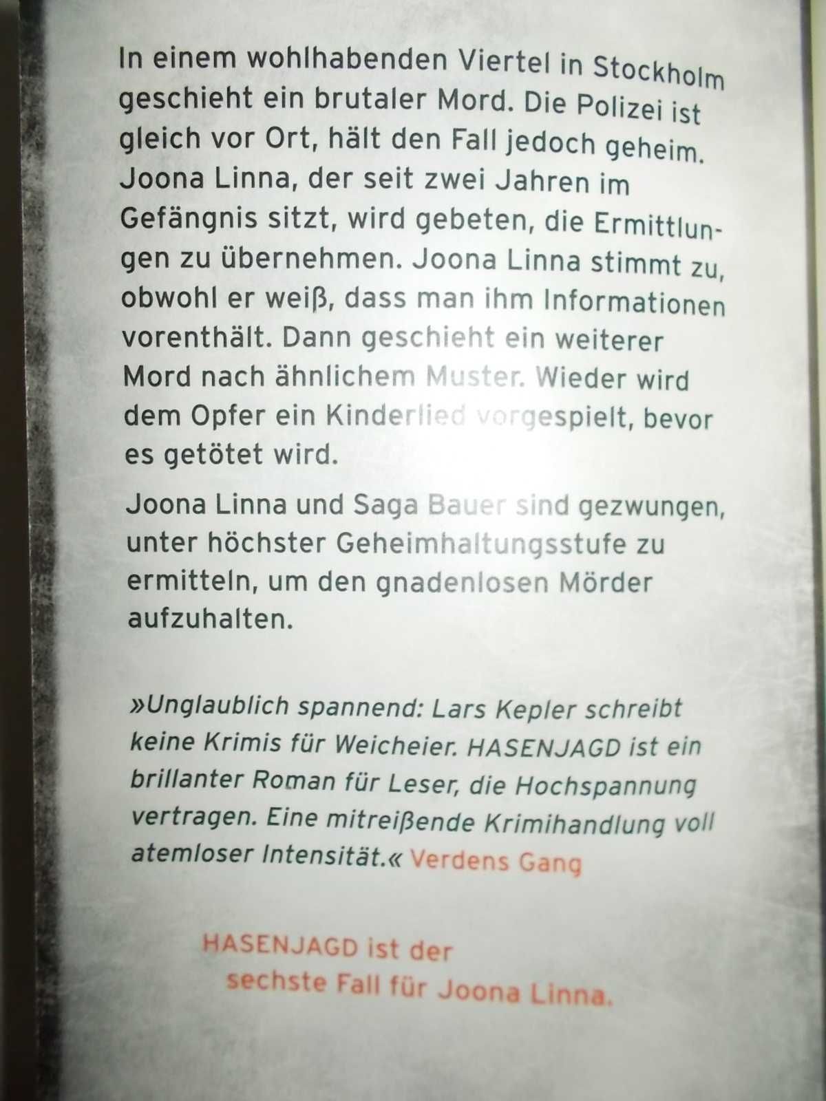 Lars Kepler, Hasenjagd, szwedzki kryminał w j.niemieckim