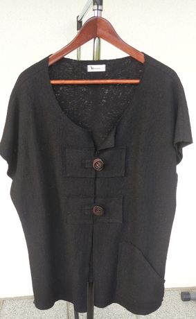 Wełniany sweter narzutka dłuższa czarna rozmiar L 46 krótki rękaw