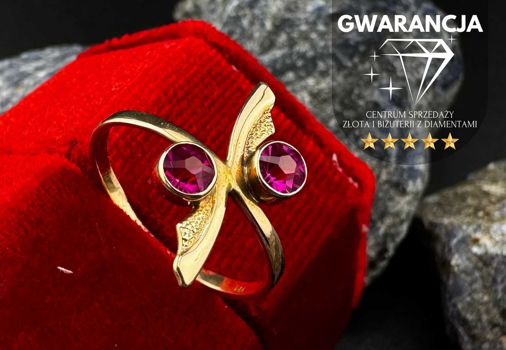 Złoty Pierścionek z Czerwonymi Cyrkoniami | JAK NOWY | 585 | 1.96g