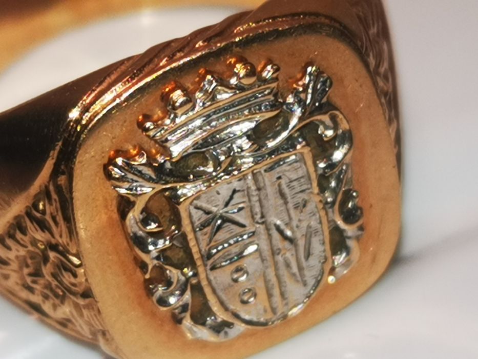 stary polski złoty sygnet z herbem, złoto 585, R23/24