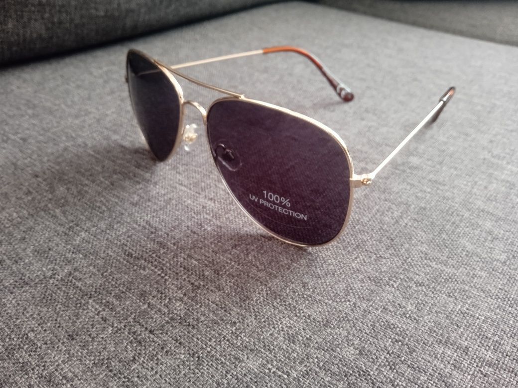 F&F Okulary przeciwsłoneczne z filtrem UV Złote Aviatory lustrzanki