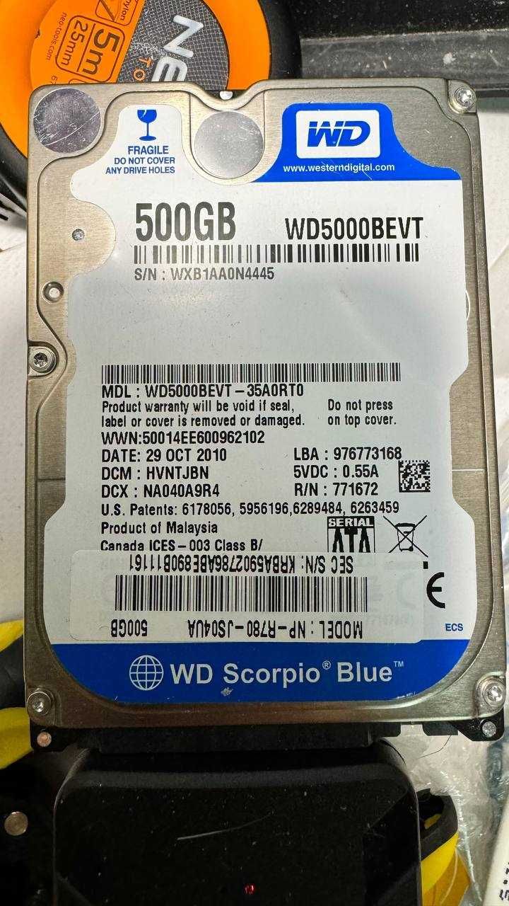 HDD для ноута WD Scorpio Blue 500GB8MB5400rpm3Gb/s(WD5000BEVT)SATAII