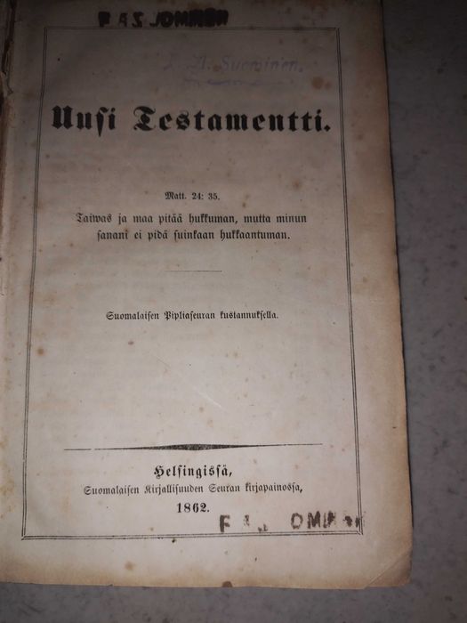 Новий Заповіт 1862 року Фінською мовою