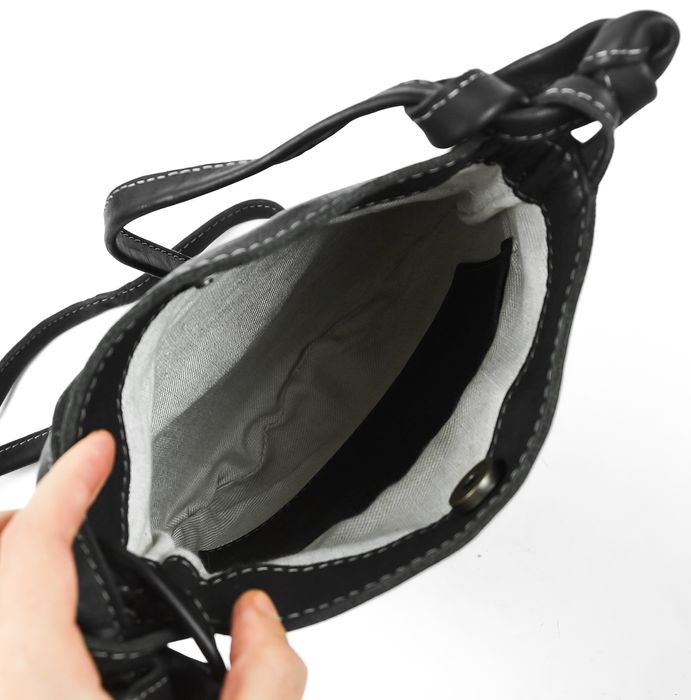 Натуральная кожаная чёрная сумка через плече хобо мешок, ручная работа