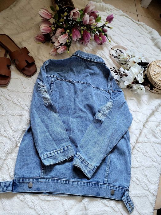 Jasna dżinsowa kurtka jeans jeansowa przetarcia  XS 34
