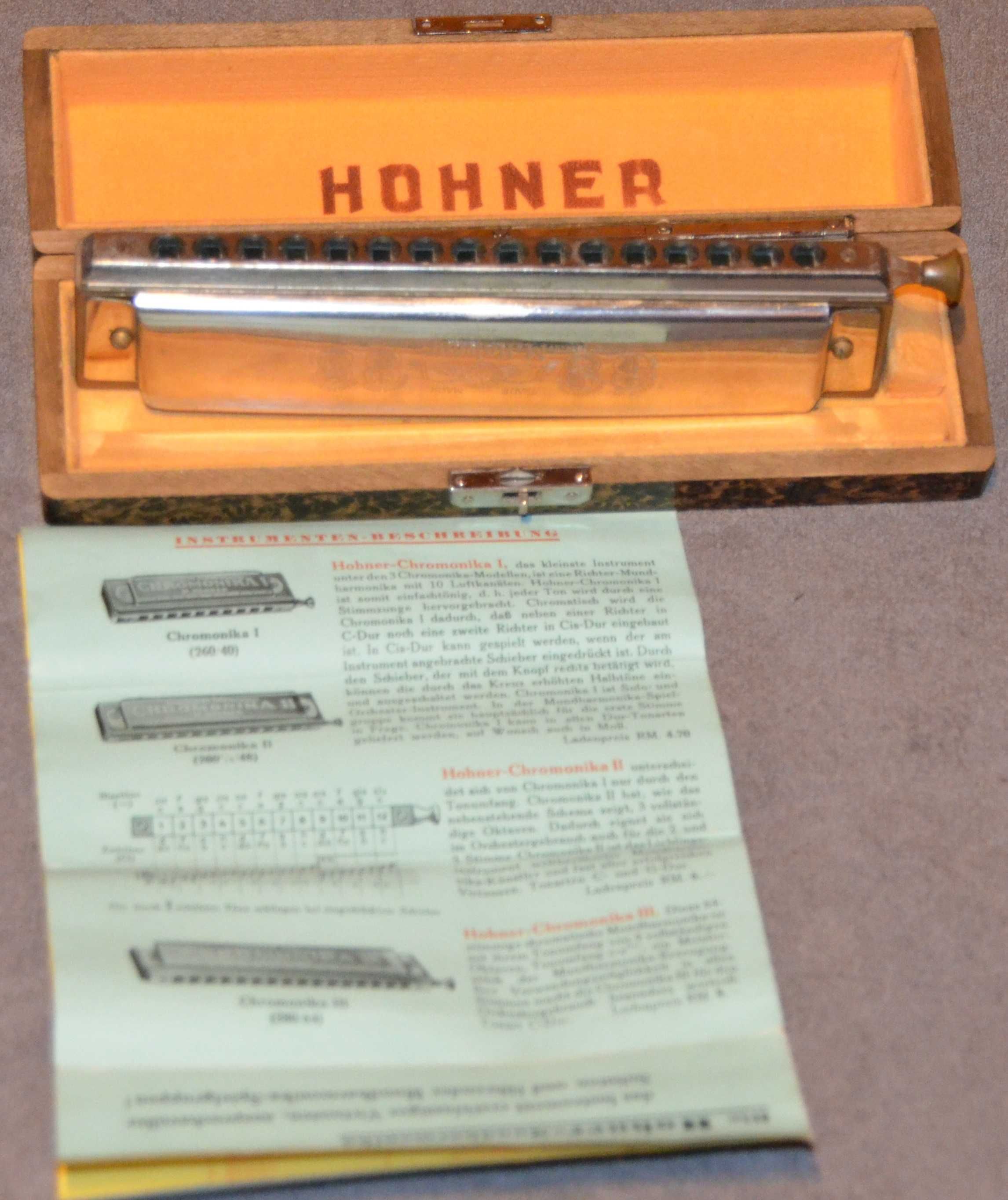 Harmonijka ustna Hohner Chromonika III z Registrem zabytkowa komplet