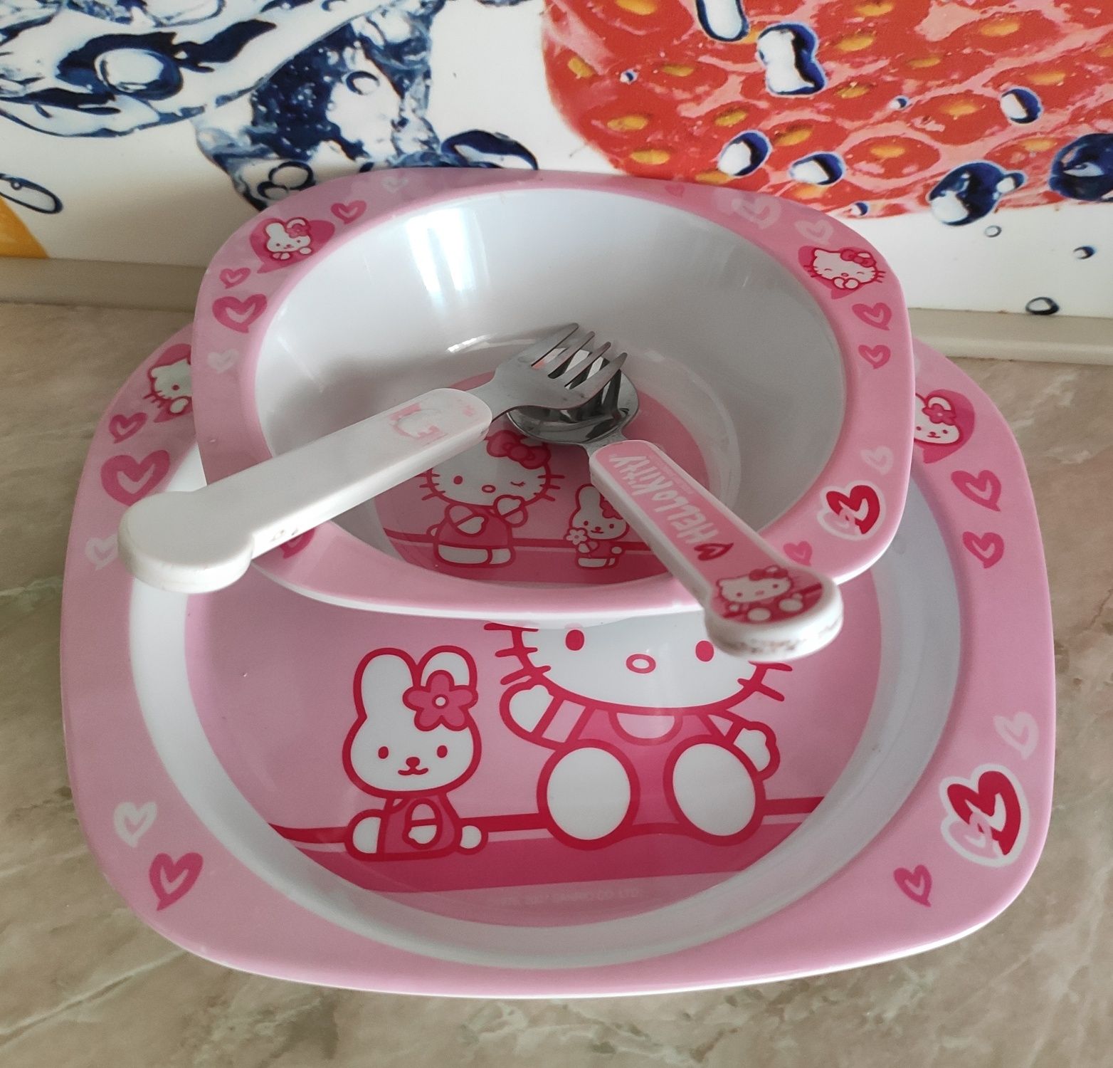 Zestaw talerzyk miseczka sztućce Hello Kitty