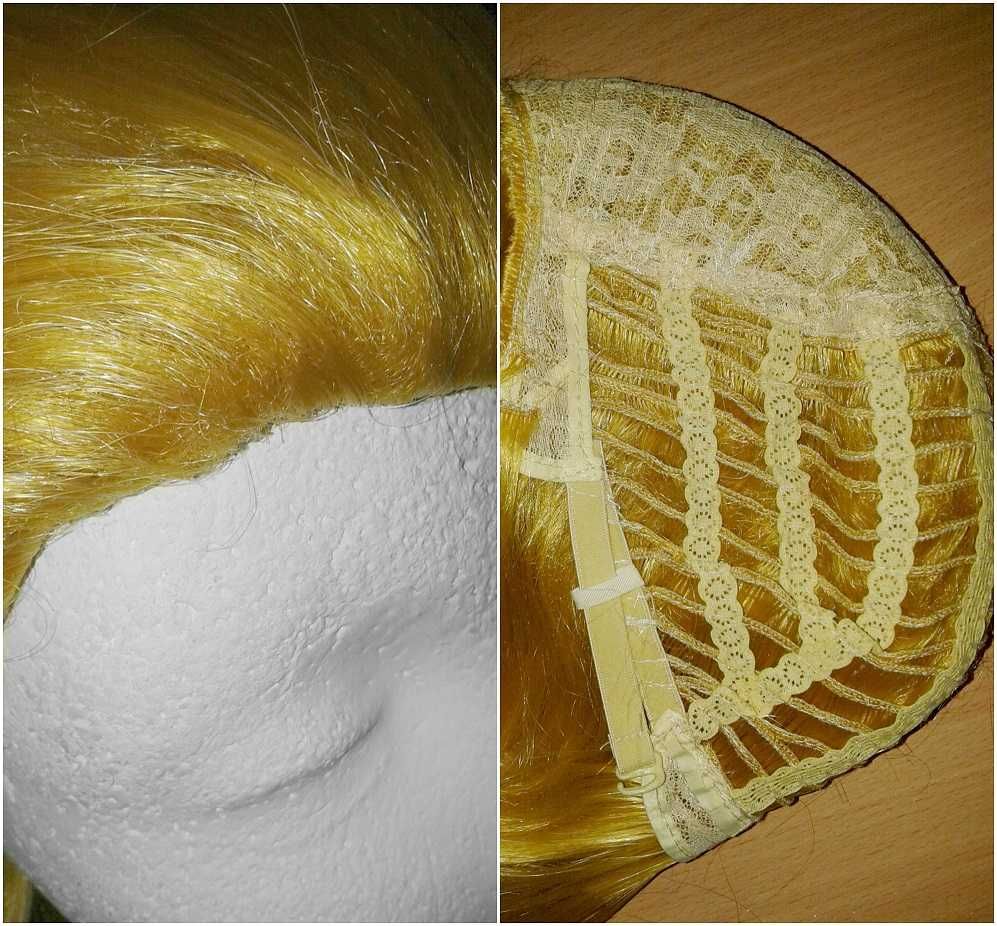 Żółta złota krótka peruka bez grzywki zaczesane włosy męska wig
