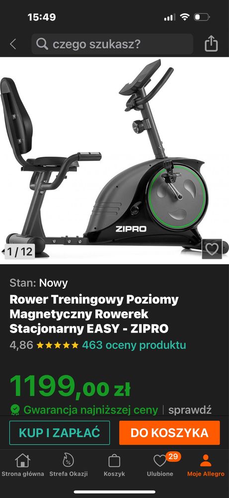 Rower Treningowy Poziomy Magnetyczny Rowerek Stacjonarny EASY - ZIPRO