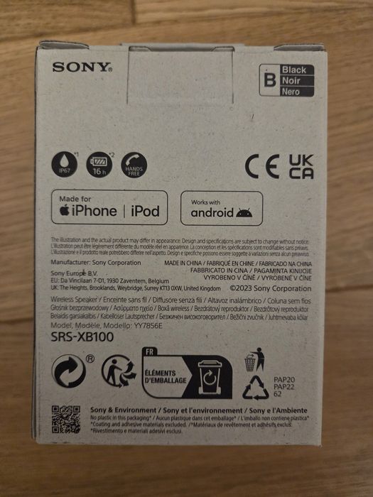 Nowy głośnik bezprzewodowy bluetooth SONY XB100 IP67 gwarancja