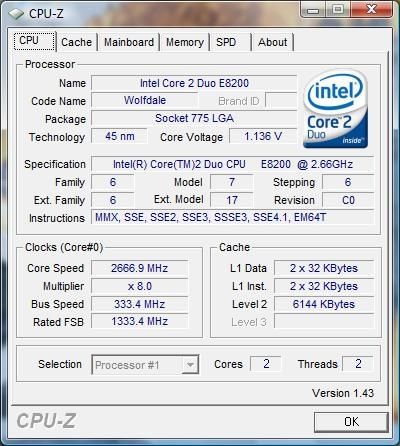 Процессор intel Core 2 Duo E8200 (775) 2666MHz