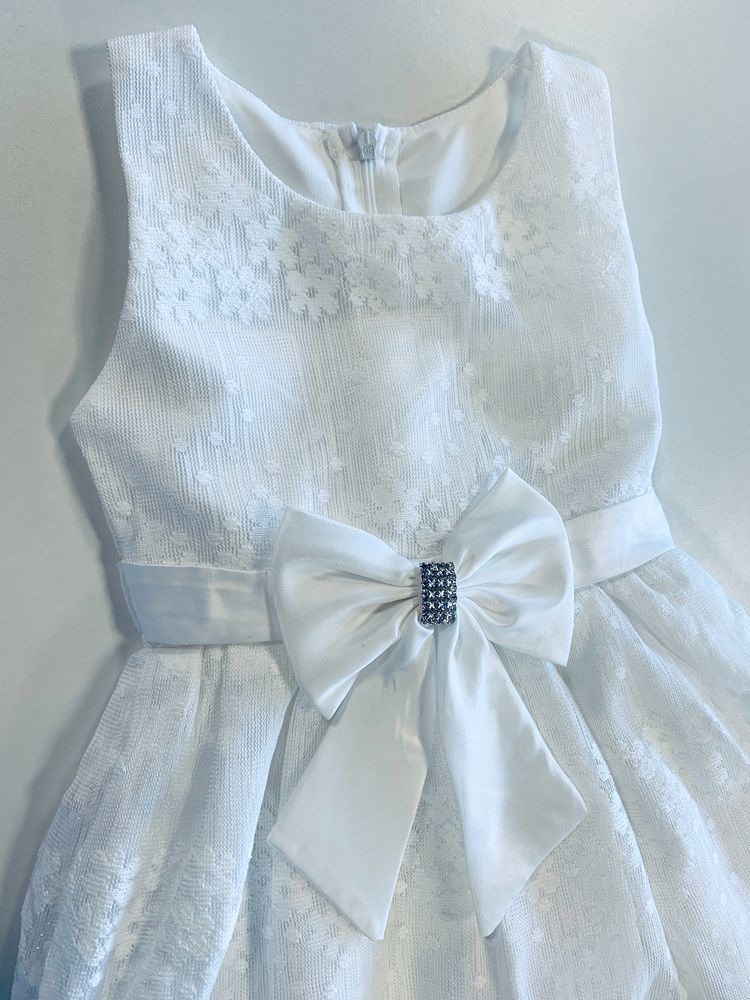 wyprzedaż! sukienka dziecięca biała kokardka haft kwiaty r.6-14lat