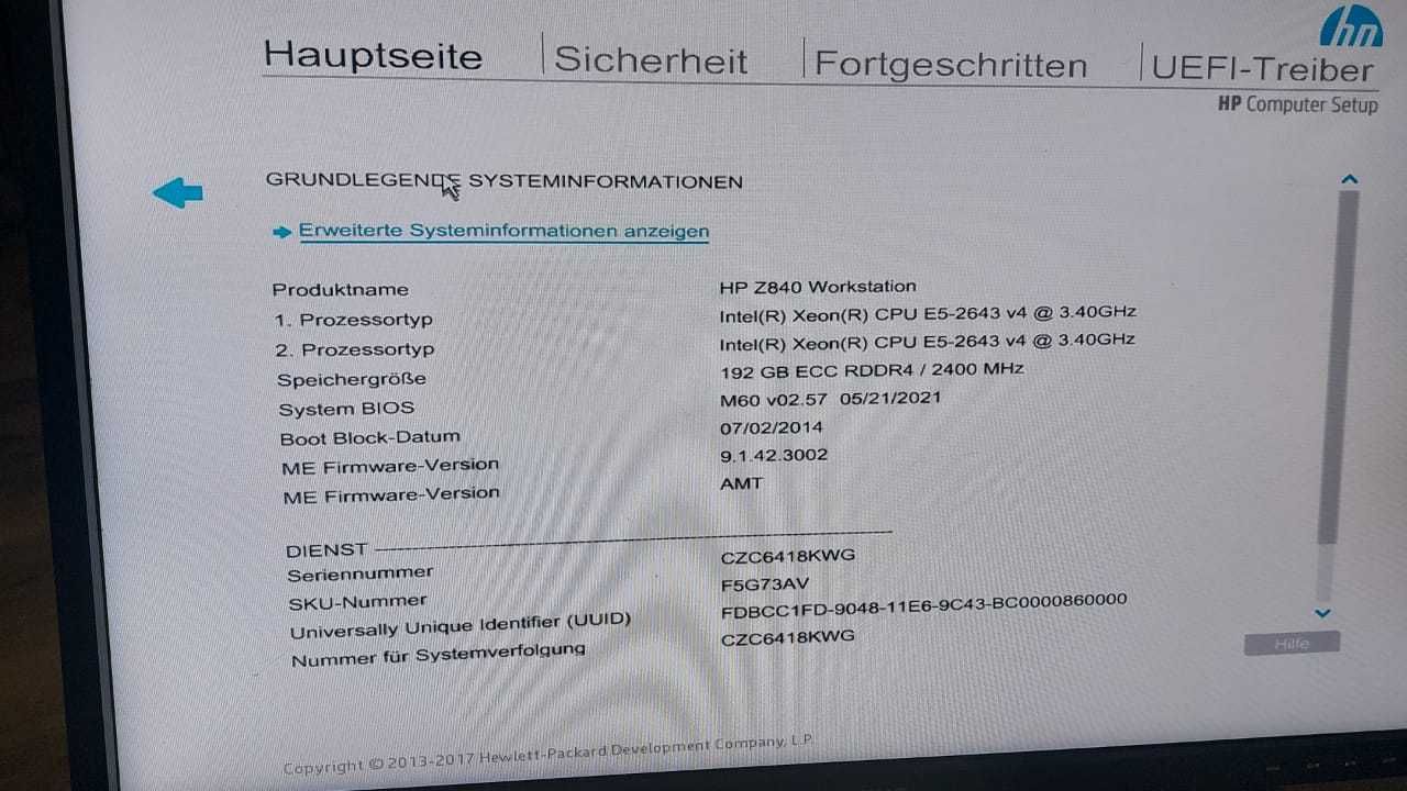 Serwer HP Z840 Workstation 2xE5-2643 v4 DDR4 192gb/2x1Tb M4000 8gb