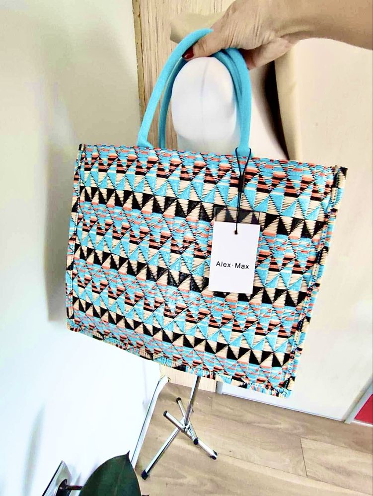 Torba shopper Alex Max niebieska nowa włoska jakość A4