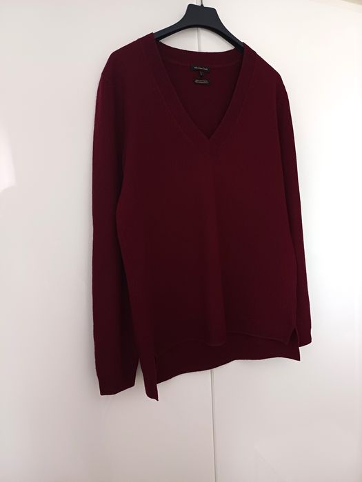 Massimo Dutti 100% kaszmir kaszmirowy sweter dekolt V bordowy burgund