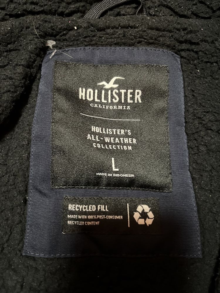 Hollister kurtka zimowa gruba ciepła r L granatowa z Logo i kapturem