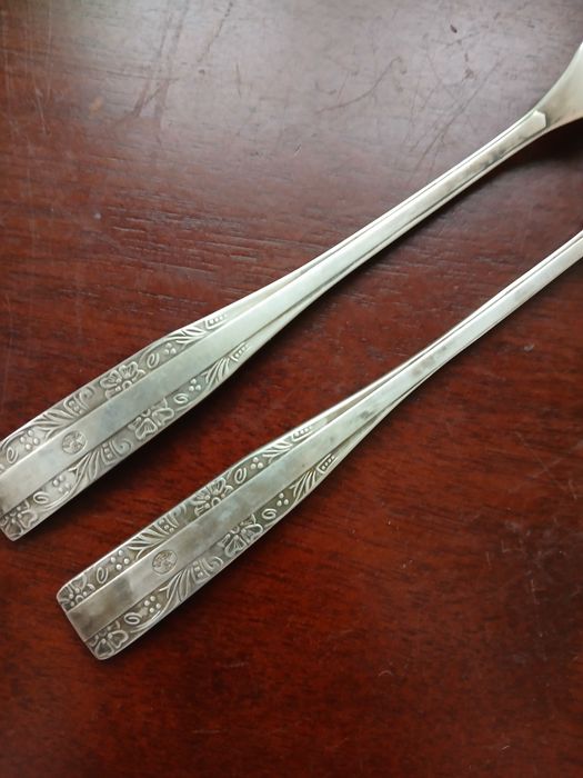 Hefra PRL dwa widelce posrebrzane do mięs wędlin przystawek