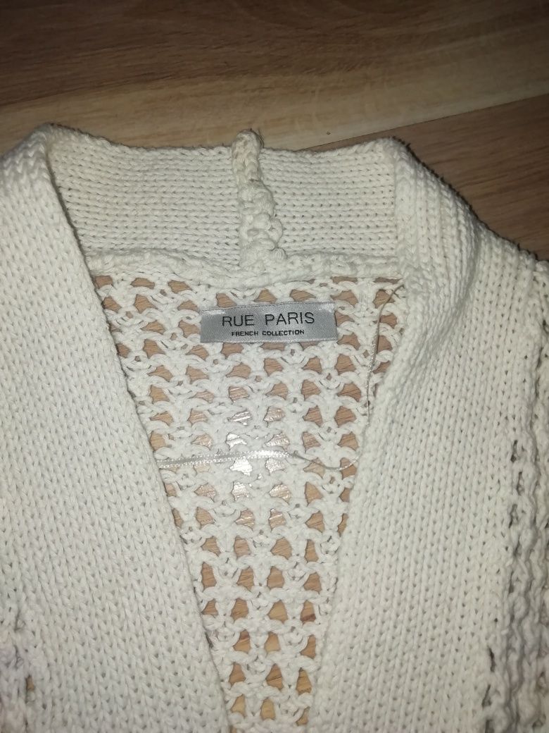Rue paris dziargany kardigan narzutka kremowa oversize