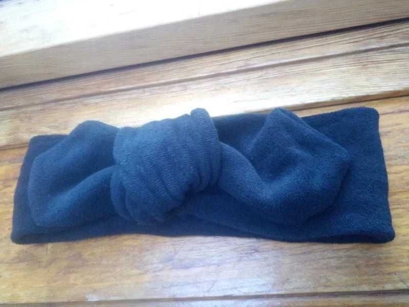 Nowa czarna opaska wiązana kokarda welurowa frotté handmade
