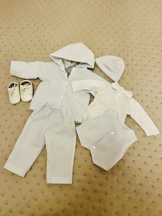 Biały komplet na chrzest r.68 z kurteczką